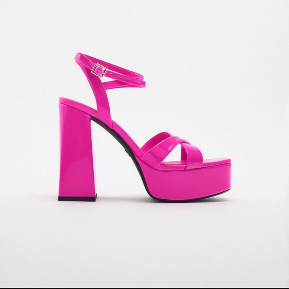 Zara Pink Chunky Heeled Platform Sandals